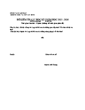 Đề và đáp án kiểm tra 15p học kì I Lịch sử lớp 6 - Năm học 2015-2016 - Trường THCS Mỹ Bình